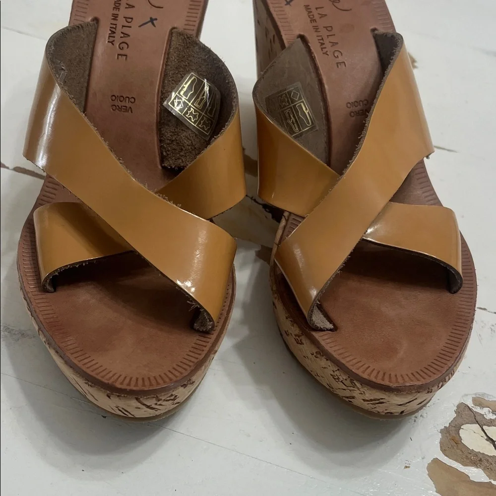 Joie Tan Cross-Strap Wedges